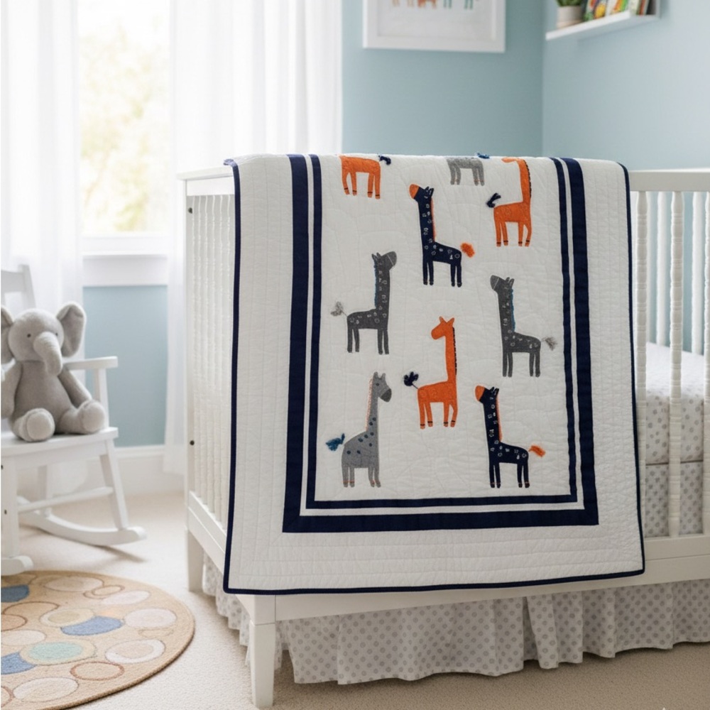 Pottery Barn Kids Harper Giraffe Nursery Quilt Animal Print Quilted Blanket